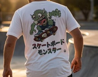 Skateboard Monster T-Shirt | Hand-Drawn Horror Skate Tee | Gothic Streetwear Gift