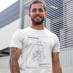 Retro Arcade Blueprint T-Shirt: Soft Unisex Gamer Tee