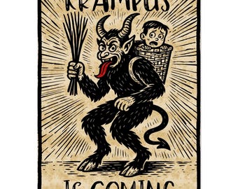 Krampus Is Coming Vintage Poster | Gothic Christmas Wall Art
