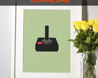 Retro-Atari-Joystick Druck: Minimalistische Gaming Raum Kunst (Digitaler Download)