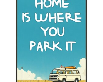 VW Camper Van Metal Framed Poster: Retro Van Life Wall Art