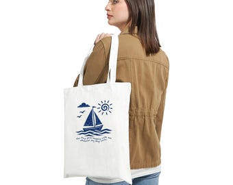 Nautical Sailboat Tote Bag, Vintage Coastal Canvas Carryall, Double Sided Seaside Accessory