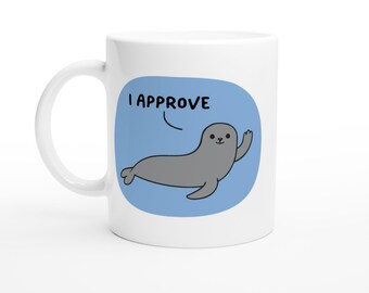 Seal of Approval Ceramic Mug, Funny Ocean Animal Coffee Cup