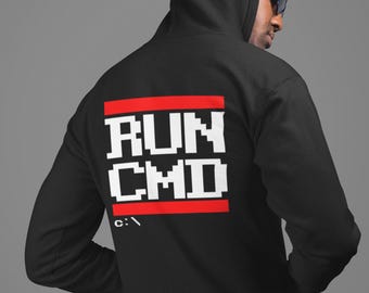 RUN CMD Hoodie: Retro Pixel Coder Sweatshirt