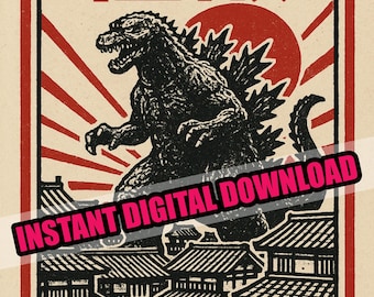 Retro Godzilla Movie Poster: Japanese Kaiju Art (Digital Download)