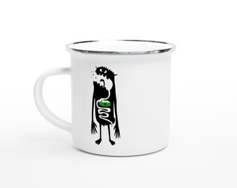 Funny Monster  White 12oz Enamel Mug