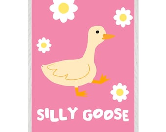 Silly Goose Wall Art: Whimsical Nursery Decor - Pink Goose Illustration