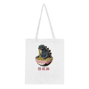 Kaiju Ramen Tote Bag, pop culture bag, Godzilla Tote Bag, Japanese Design Tote, Eco-Friendly, Cartoon Monster Design, 100% Cotton