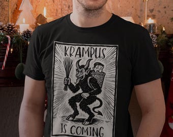 Krampus T-Shirt – Vintage Linocut Style Folklore Horror Tee