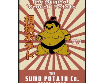 Sumo Potato Art Print: Japanese Culture Cartoon Poster, Framed