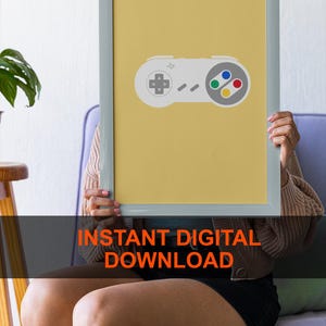 SNES Controller Art Print: Retro Game Room Decor (Digital Download)