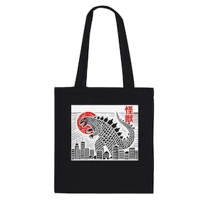 Kaiju Tote Bag - Godzilla-Inspired Japanese Print Canvas Bag, Eco-Friendly, 10L Capacity, Godzilla Design, Monster Fan Art