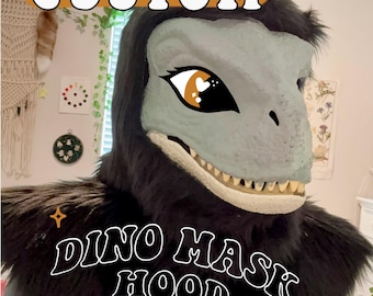 Cagoule de fursuit de raptor avec masque de dino personnalisé avec cou ~ masque et oreilles de dino non inclus