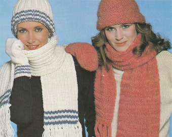 2 Sets Hat Scarf and Mittens Knitting Pattern Pdf Download