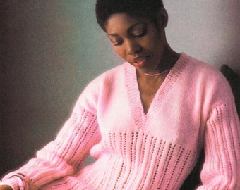 Knitting Pattern for V-Neck Sweater Pdf Download 3 Sizes