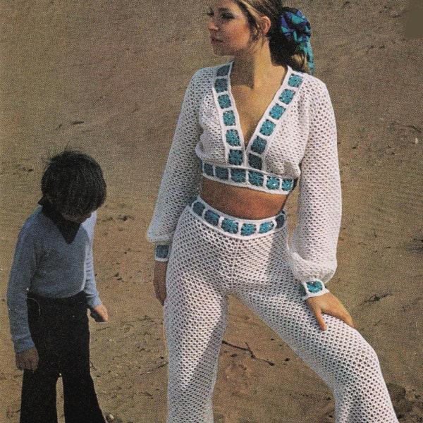 Trousers and Top Set Crochet Pattern Pdf Download. Sizes 34" (86.cm) 36" (91.cm) and 38" (97.cm)