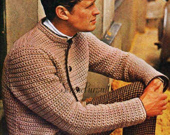 Men's Jacket/Cardigan 60'S Crochet Pattern Pdf Download 4 Sizes