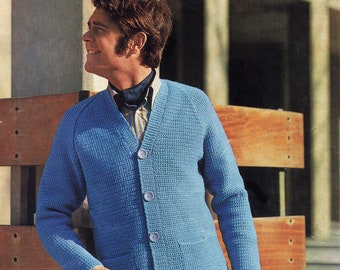 Crochet Mens Cardigan/sweater Pattern Pdf Download 4 Sizes 38 - 44 inch or 97 - 112 cm