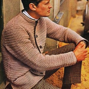 Men's Jacket/Cardigan 60'S Crochet Pattern Pdf Download 4 Sizes