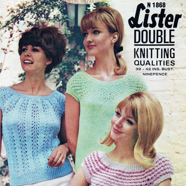 Vintage Women's Tops Knitting Pattern for 3 Styles of Top PDF Download.