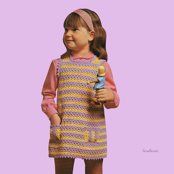 Crochet Child's Dress/Top Pattern Pdf Download 4 sizes 22-28 inch [56 - 71 cm] chest.