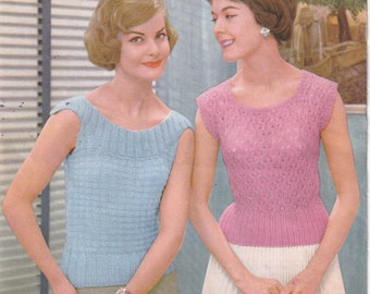 2 styles of Vintage Ladies Sweaters/Jumpers Knitting Pattern Pdf Download.  1 size 34-36 bust. Uk Terminology. Inches used.