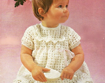 Crochet Baby Dress Vintage Pattern Pdf Download 3 Sizes, 18 - 22 inch. 46 - 56 cm