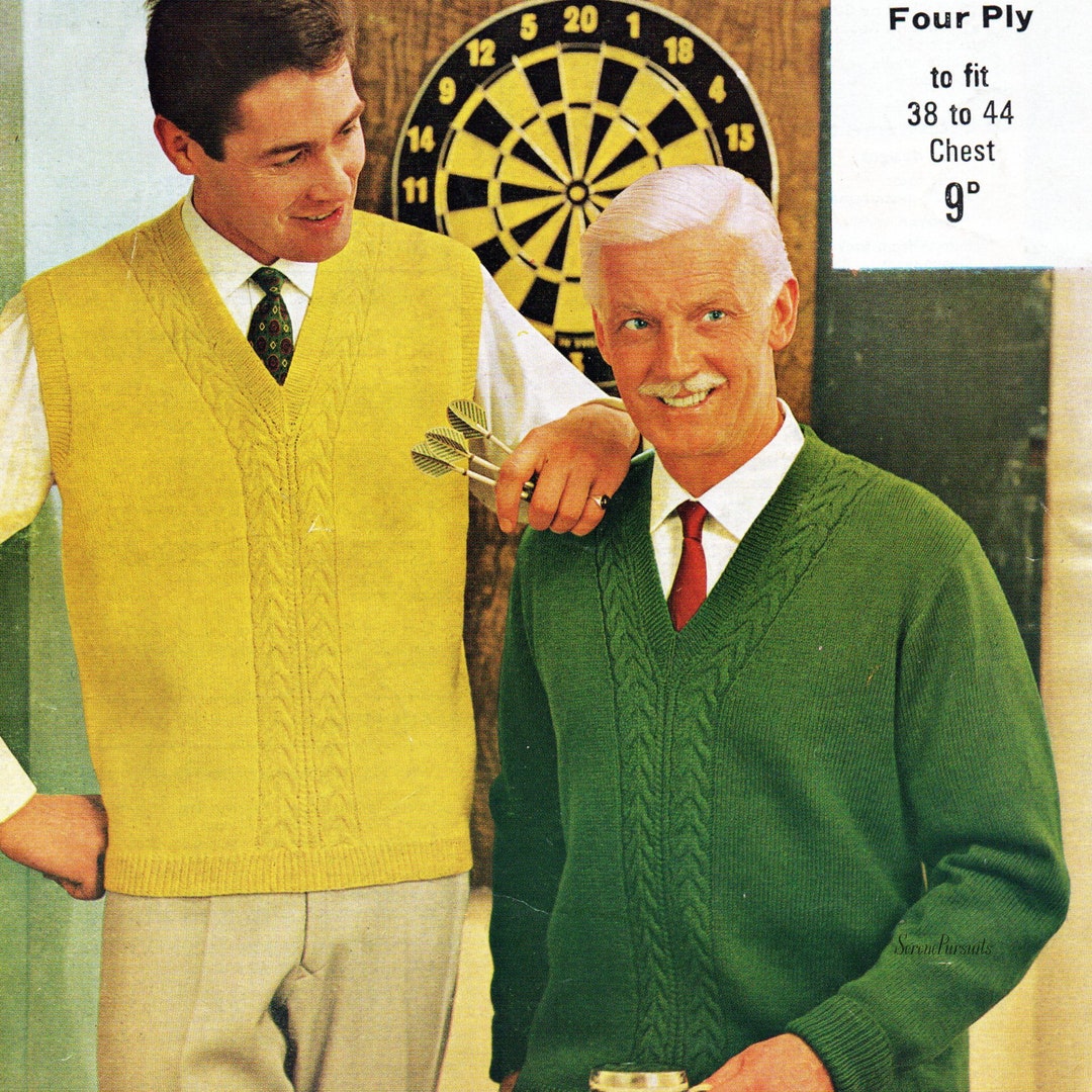 Men's Sweater/vest Knitting Pattern Pdf Download 4 Sizes 38 44 Inch or