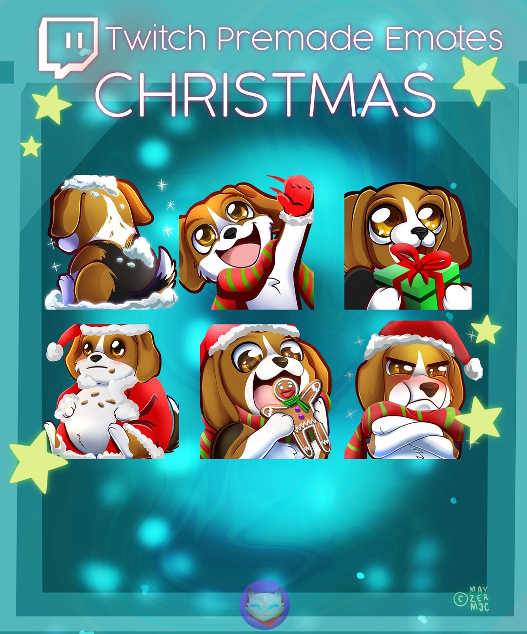 Emote Cute Dogs CHRISTMAS Pack youtube/ Twitch / Discord / Beagle Etsy