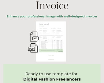 Invoice - Professional Templates for Digital Fashion Freelancers PDF/xlsx