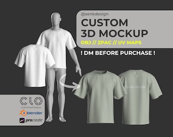 Custom 3D Garment Mock-Up - Easily Customisable Digital 3D Apparel Model  Obj/UV Map/ Zpac File Created for Clo/Marvelous Designer/Blender