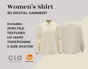 3D Digital Garment Women's Oversize Shirt ZPRJ - Clo 3D/ Marvelous Designer
