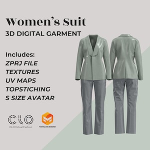 3D Digital Garment Women&#39;s Suit (Jacket and Trousers) ZPRJ - Clo 3D/ Marvelous Designer
