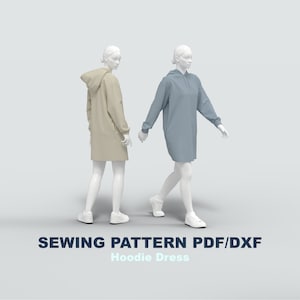 Oversize hoodie dress sewing pattern DXF/PDF Sizes XS / S / M / L