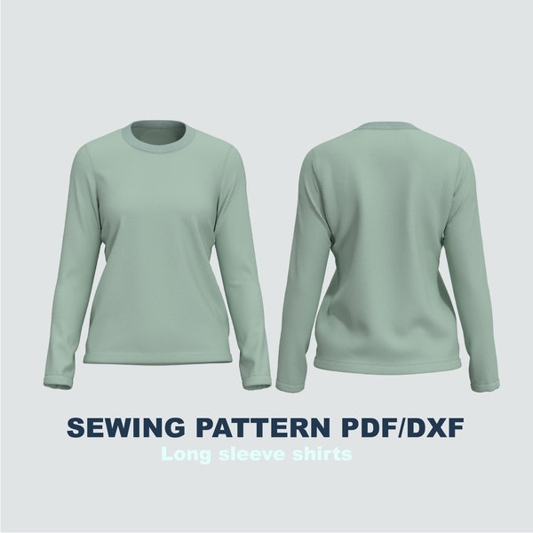 Women's long sleeve T-shirt sewing pattern DXF/PDF Sizes XS / S / M / L