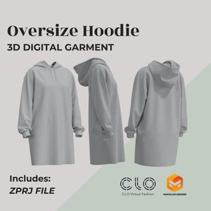 3D Digital Garment Oversize hoodie dress ZPRJ - Clo 3D/ Marvelous Designer