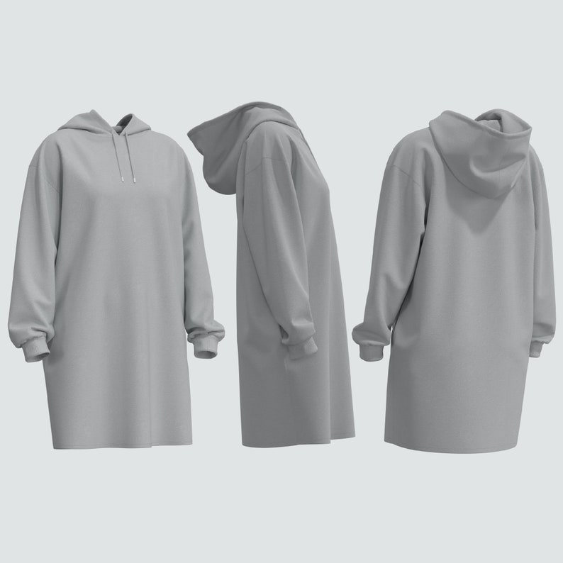 Oversize hoodie dress sewing pattern DXF/PDF Sizes XS / S / M / L image 2