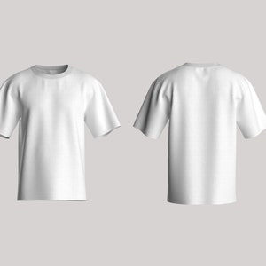 May include: A white short-sleeved t-shirt with a crew neck. The t-shirt is shown from the front and back.