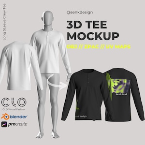 Long Sleeve Crew Tee 3D Garment Mock-Up - Easily Customisable Digital 3D Apparel Model