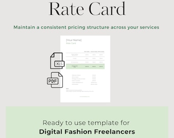 Rate Card - Professional Templates for Digital Fashion Freelancers PDF/xlsx