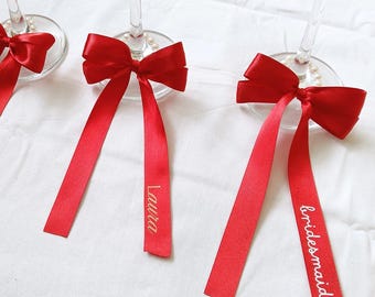 Personalised Christmas Wine Charm | Red Gold White Wedding Theme Place Card Guest Name Card for Table Setting Custom Drink Marker Champagne