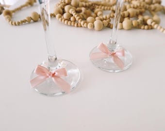 Soft Peach Bow Wine Charm Spring Carnival Wedding, Hens Party, Bridal Shower, Bachelorette, Outdoor Dining Girls Brunch, Dinner Accessory