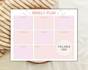 Fillable Weekly Schedule Template Weekly Planner Printable Homeschool Schedule To Do List Kids School Daily Planner Calendar Chart Retro