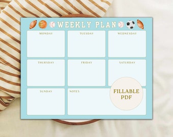 Kids Weekly Schedule Planner Printable Homeschool Fillable School Daily Planner Activities Calendar Plan Sports Basketball Boys Teen