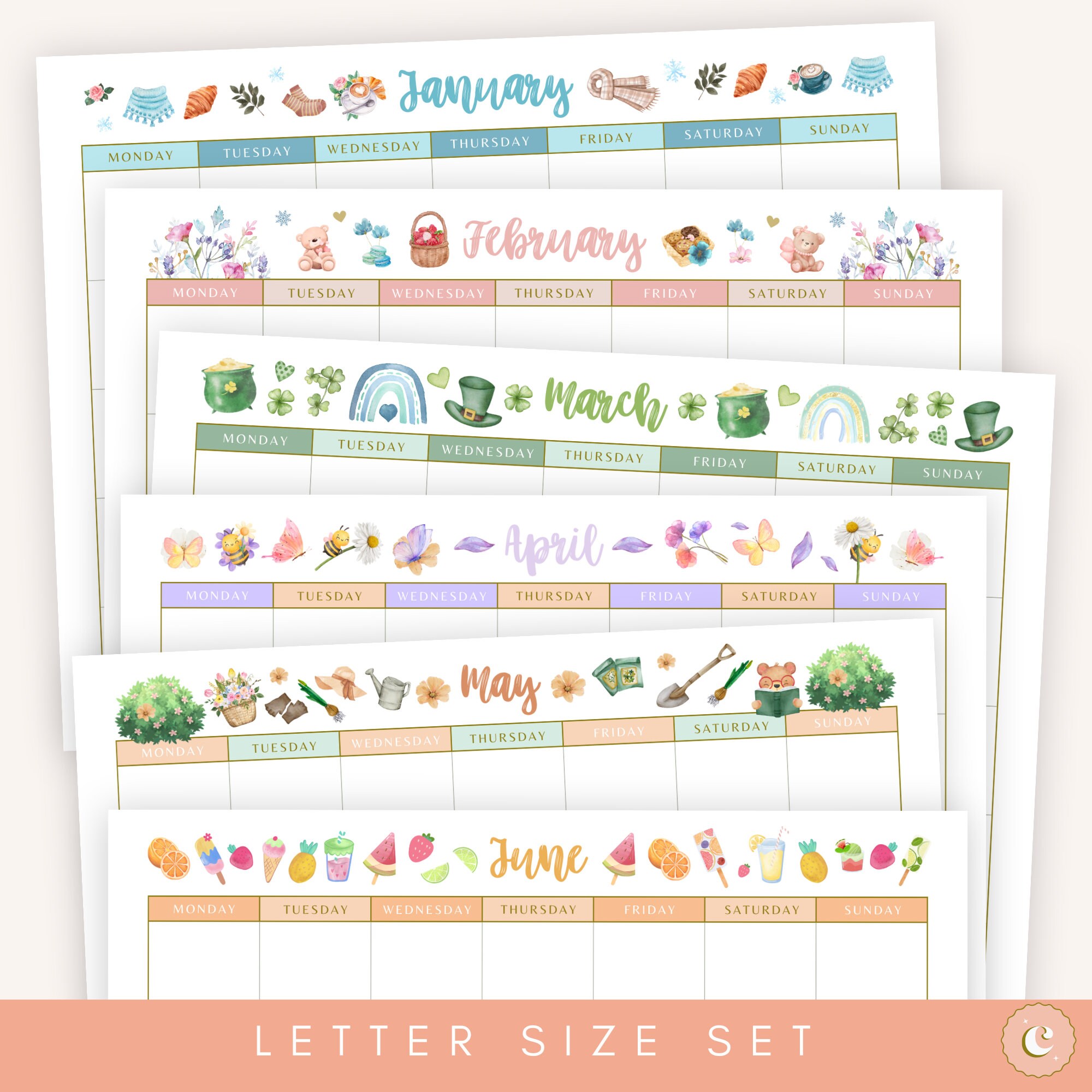 12 Month Calendar Planner Printable Activity Events Birthday Family ...