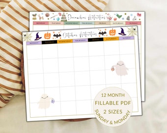 Monthly Activity Calendar Planner Fillable, Family Community Event Planner Senior Assisted Living Activities Printable Elderly Care December