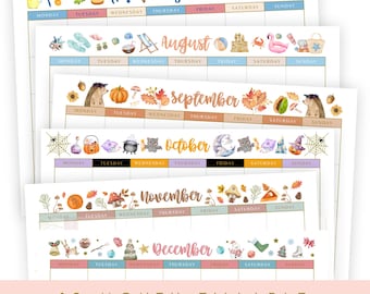 12 Month Calendar Planner Printable Activity Events Birthday Family Kids Senior Small Business Fun Cottagecore Fruits Summer Bright Cute May