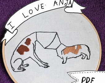 PDF PATTERN - Dogs - I Think We're Alone Wow - hand embroidery pattern digital PDF download