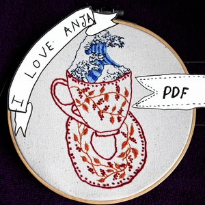 PDF PATTERN -Storm in a Tea Cup- hand embroidery digital  pattern