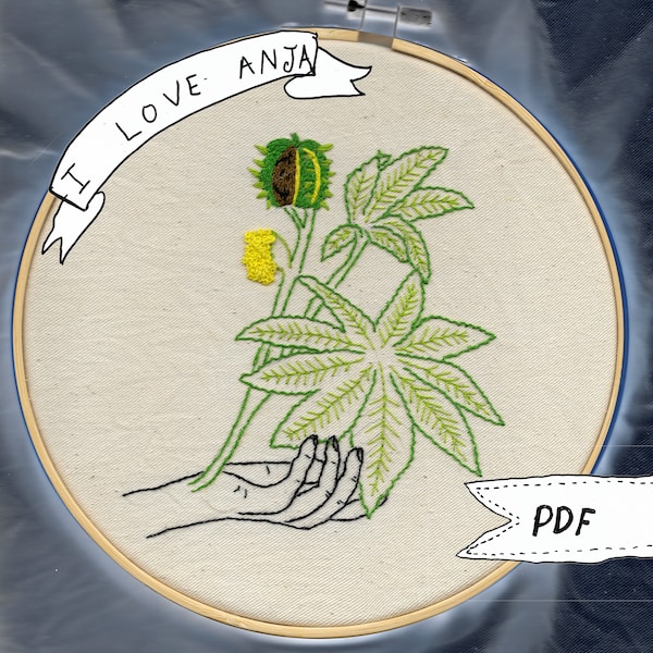 PDF PATTERN - Ricinus/Castor - hand embroidery pattern digital PDF download